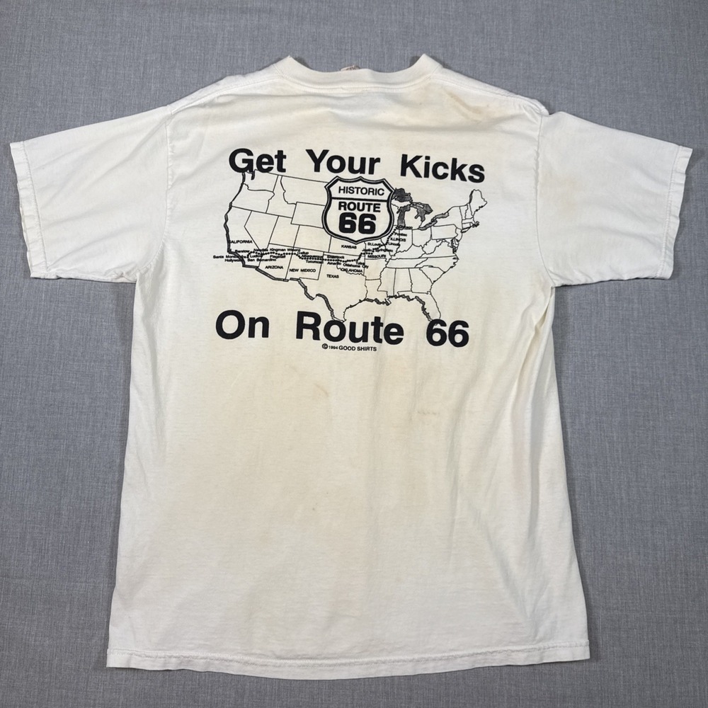 1994 Good Shirts Vintage Get Your Kicks On Route 66 Distressed Stained Medium
